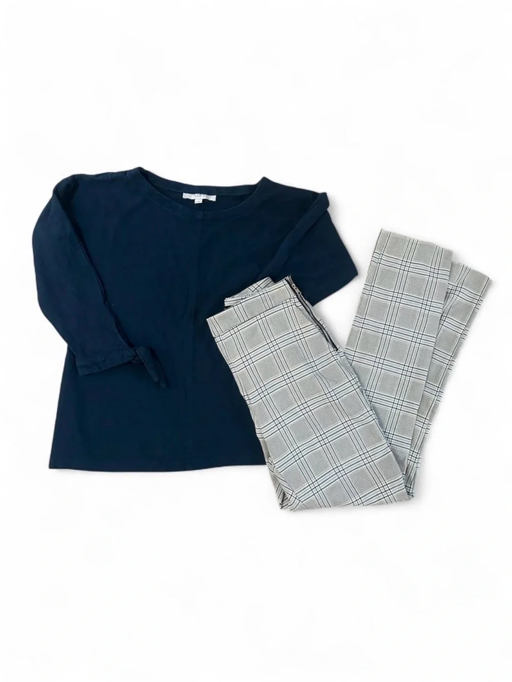 Bundle: Navy Blue Loft Top & Zara Plaid Pants